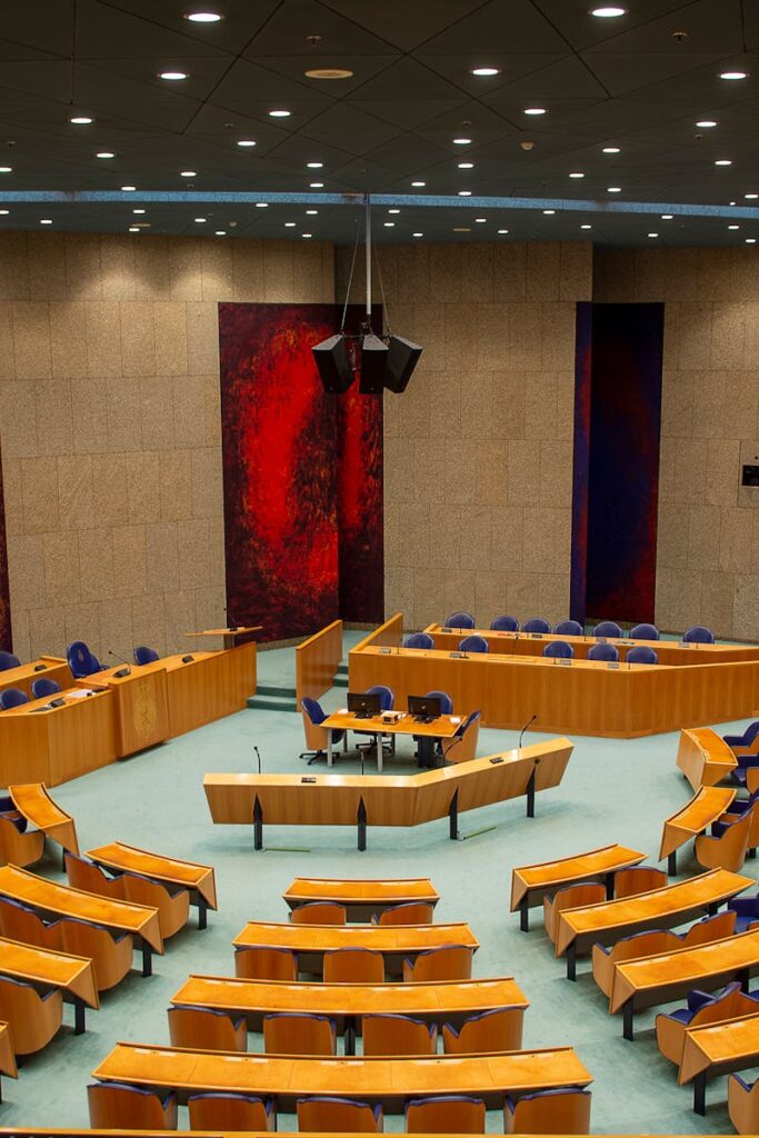 Circular seating of the Dutch Parliament in Den Haag, Nederland.